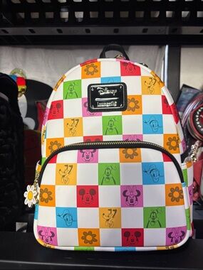 NWT Hard Tag Loungefly Disney Mickey Rainbow Checker Backpack